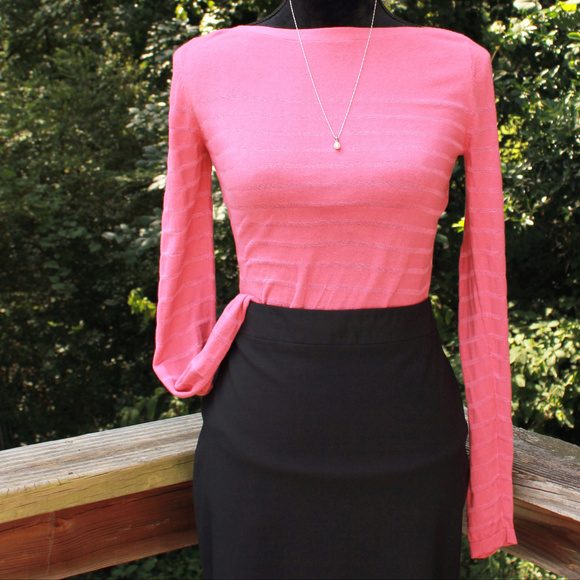 LOFT Springstripe Lightweight Coral Rose Sweater - Picture 2 of 8